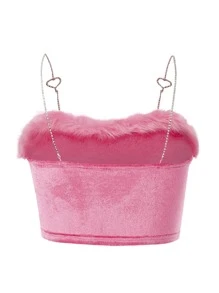 Top de tirantes ribete lanudo con diamante de imitación aro de corazón con diseño - Rosa Fucsia - Ver 2