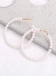 Hoa tai vòng đính cườm ngọc trai giả - trắng - Xem 1