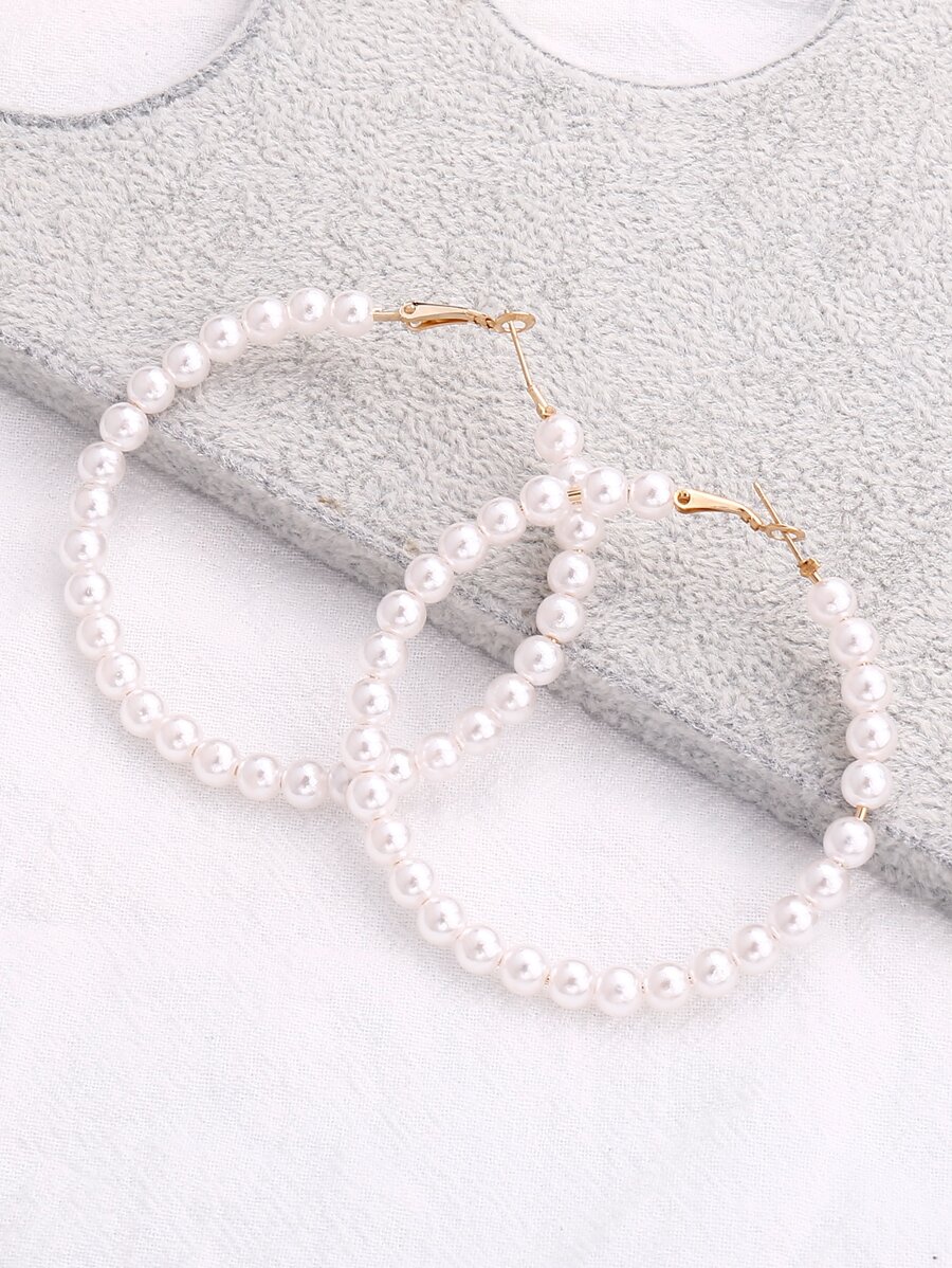 Hoa tai vòng đính cườm ngọc trai giả - trắng - Xem 1