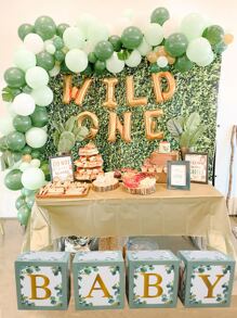 4pcs Paper Balloon Storage Box, Modern Leaf & Letter Graphic Balloon Storage Box For Home - Multicolor - View 4