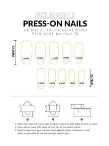 24pcs Long Coffin Colorblock Fake Nail & 1pc Nail File & 1sheet Tape - Multicolor - View 4