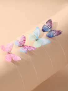 4pcs/Set Fashionable Colorful Sheer Butterfly Choker Necklaces, Sweet Ethereal Necklace Accessories For Women/Girls - Multicolor - View 2