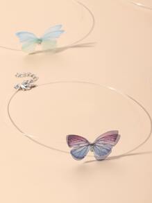 4pcs/Set Fashionable Colorful Sheer Butterfly Choker Necklaces, Sweet Ethereal Necklace Accessories For Women/Girls - Multicolor - View 4