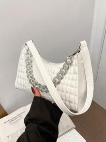 Wasserdichte, leichte, Business Casual Tasche mit Krokodilprägung und Kettendekor für Teenager, Mädchen, Frauen, Studenten/Schüler, perfekt für Büro, Hochschule, Arbeit, Geschäft, Pendeln, Für Angestellte - Weiss - Übersicht 1