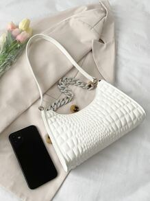 Wasserdichte, leichte, Business Casual Tasche mit Krokodilprägung und Kettendekor für Teenager, Mädchen, Frauen, Studenten/Schüler, perfekt für Büro, Hochschule, Arbeit, Geschäft, Pendeln, Für Angestellte - Weiss - Übersicht 4