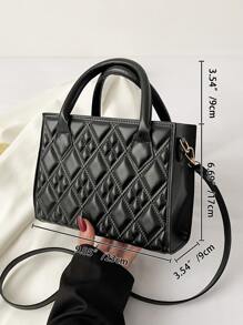 Argyle Quilted Double Handle Square Bag - Black - View 3