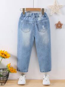 Niñitas Jeans cónicos con botón desgarro - Lavado ligero - Ver 2