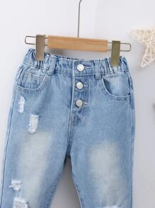 Niñitas Jeans cónicos con botón desgarro - Lavado ligero - Ver 3