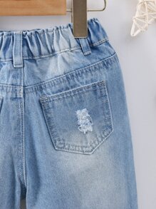 Niñitas Jeans cónicos con botón desgarro - Lavado ligero - Ver 6