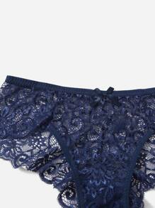 Floral Lace Bow Decor Panty Lingerie Bow Tie - Navy Blue - View 4