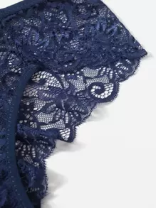 Floral Lace Bow Decor Panty Lingerie Bow Tie - Navy Blue - View 5