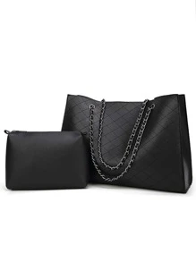 Túi Tote Hình Thoi Thời Trang Hàng Ngày Dây Xích Cho Nữ, Túi Công Sở Bắt Mắt Dành Cho Nữ - màu đen - Xem 3