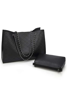 Túi Tote Hình Thoi Thời Trang Hàng Ngày Dây Xích Cho Nữ, Túi Công Sở Bắt Mắt Dành Cho Nữ - màu đen - Xem 4