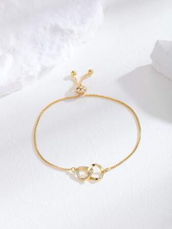 1pc Minimalist Chic Avant-Garde Sparkling Cubic Zirconia Double Circle Geometric Pattern Rotatable Chain Bracelet, Fashion Accessory Gift For Women, Girls, Party, Graduation, Girlfriend, Birthday