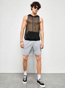 Manfinity Fever City Nam Kangaroo Túi Dây Rút Có Mũ Trùm Đầu Lưới Không Tay Màu Đen Trơn Thời Trang Áo Tank Top - màu đen - Xem 5
