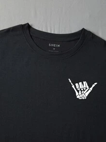 Men Finger Skeleton Print Tee - Black - View 6
