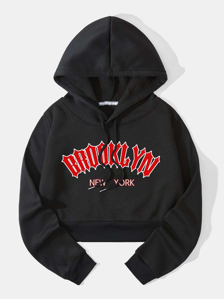 Women Sweatshirts Kolor Huruf Casual - Hitam - View 1