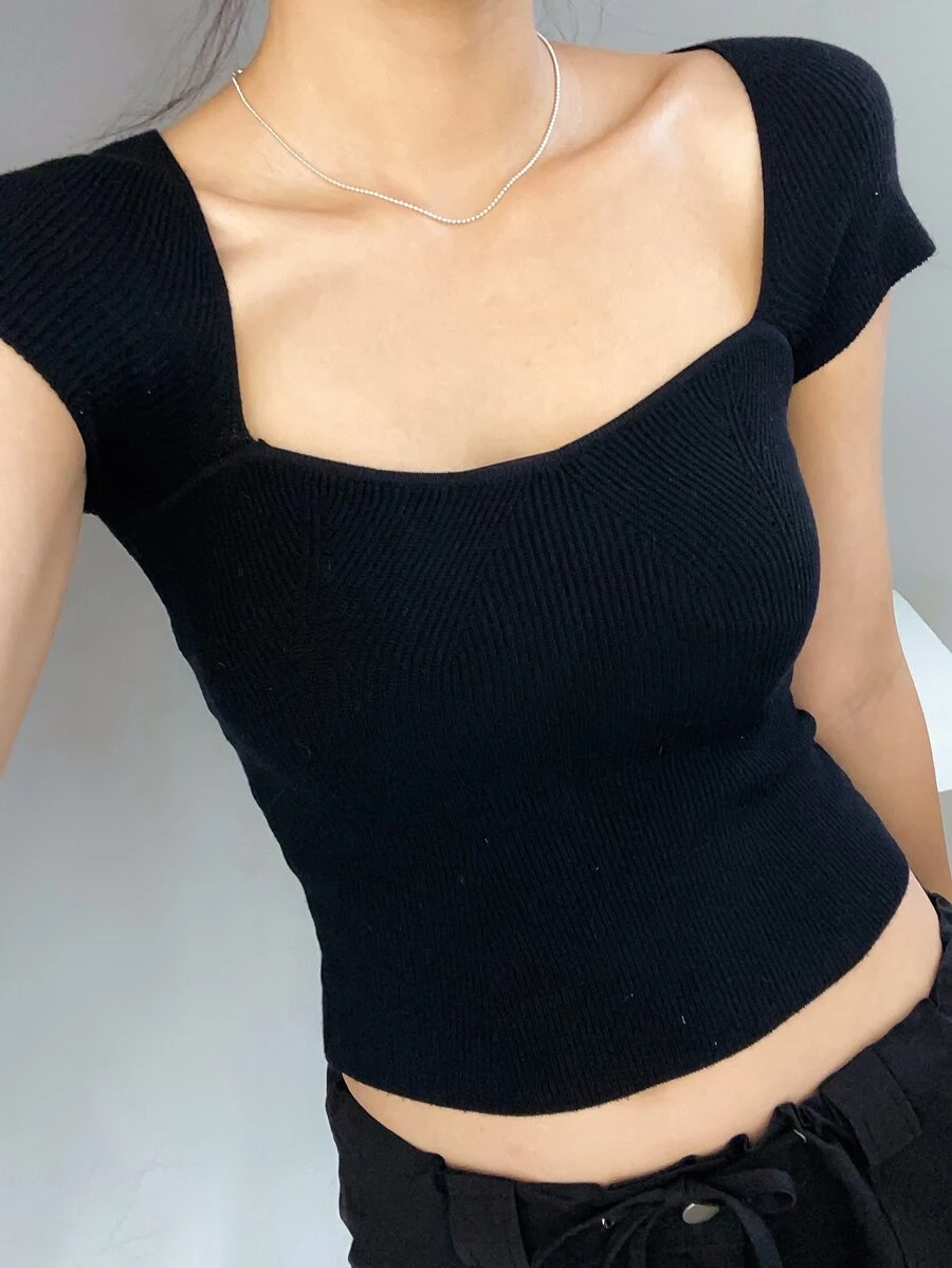 DAZY Blusa de punto con mangas raglán, ropa de otoño - Negro - Ver 1