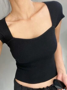 DAZY Blusa de punto con mangas raglán, ropa de otoño - Negro - Ver 3