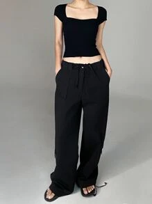 DAZY Blusa de punto con mangas raglán, ropa de otoño - Negro - Ver 4