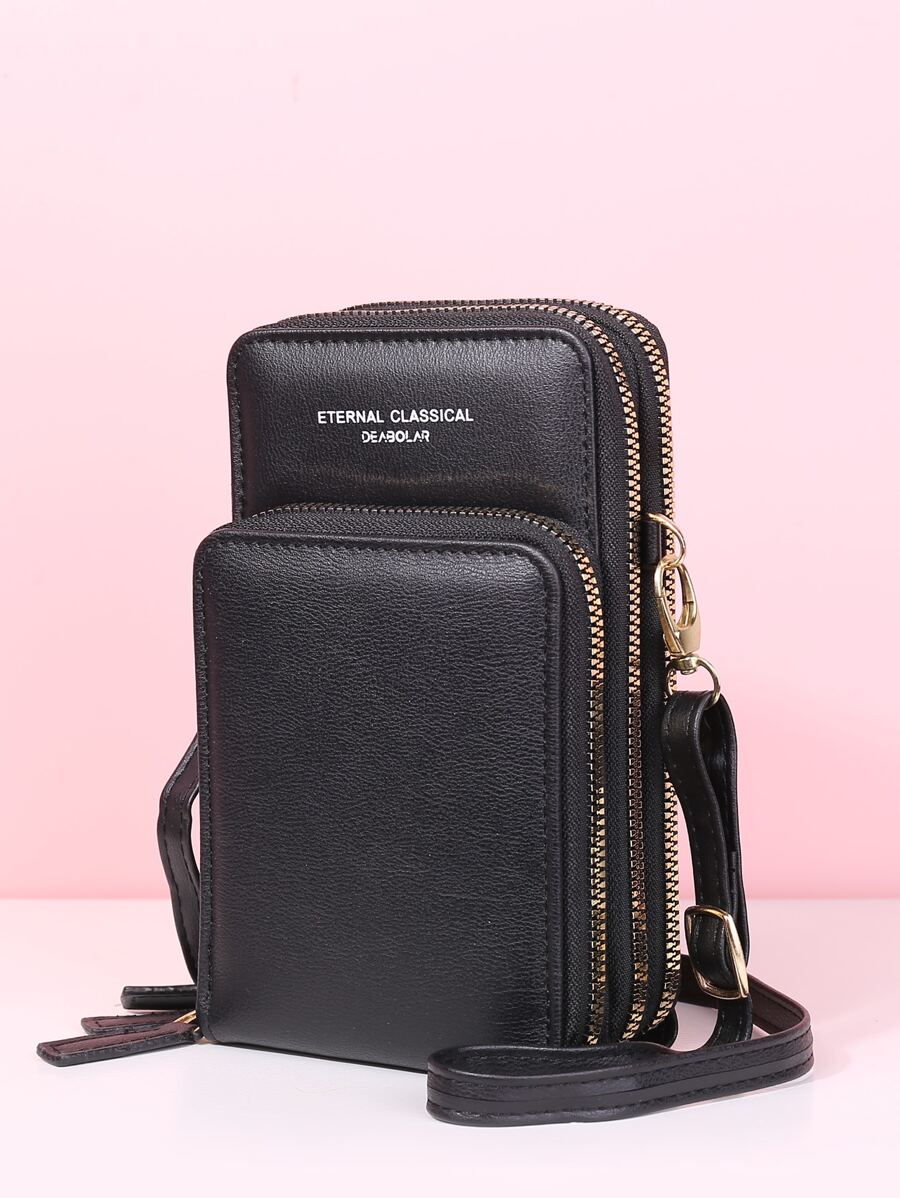 Bolso de móvil con estampado de letra - Negro - Ver 1