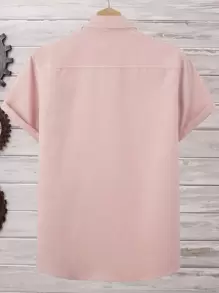 Manfinity Homme Men Letter Patched Detail Pocket Front Shirt Without Tee - Baby Pink - View 2