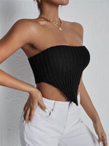 SHEIN SXY Rib-knit Tube Bandana Top - Black - View 5