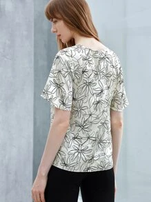 MOTF X HANNAH BROGER INSPIRED 100% SILK FLUTTER SLEEVE TOP - Multicolor - View 3