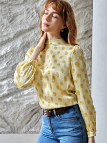 MOTF PREMIUM SILK PUFF SLEEVE TOP - Yellow - View 5