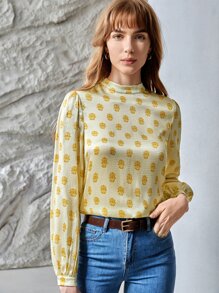 MOTF PREMIUM SILK PUFF SLEEVE TOP - Yellow - View 8