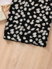 SHEIN 小女童滿版印花挖肩連衣裙 - 黑色 - 查看 5