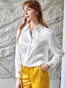 MOTF X Polina Bright 100% SILK STRAIGHT FIT SHIRT - White - View 3