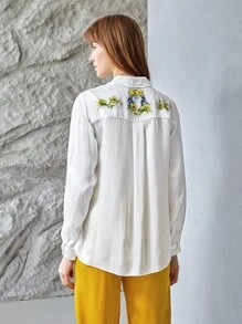 MOTF X Polina Bright 100% SILK STRAIGHT FIT SHIRT - White - View 2