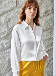 MOTF X Polina Bright 100% SILK STRAIGHT FIT SHIRT - White - View 11