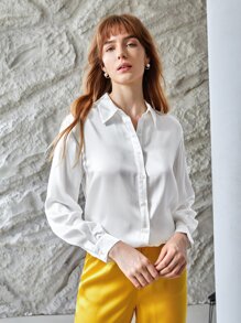 MOTF X Polina Bright 100% SILK STRAIGHT FIT SHIRT - White - View 8