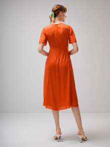 MOTF PREMIUM SILK TWIST FLUTTER SLEEVE DRESS - Orange - View 3
