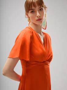 MOTF PREMIUM SILK TWIST FLUTTER SLEEVE DRESS - Orange - View 7