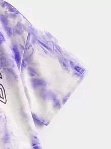 SHEIN Áo thun hở vai họa tiết tie dye đơn giản dành cho bé gái tuổi mới lớn - Nhiều màu - Xem 3