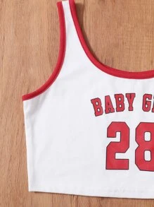 SHEIN Girls Letter Graphic Contrast Binding Tank Top & Knot Front Track Shorts - White - View 3