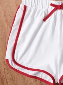 SHEIN Girls Letter Graphic Contrast Binding Tank Top & Knot Front Track Shorts - White - View 4