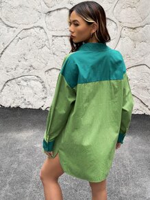 SHEIN EZwear 撞色補丁貼口袋前紐扣襯衫 - 彩色 - 查看 2