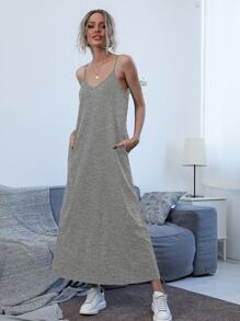 SHEIN Unity Vestido de tirantes con bolsillo oblicuo unicolor - Gris - Ver 5
