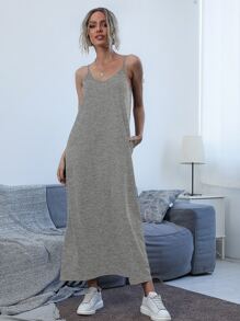 SHEIN Unity Vestido de tirantes con bolsillo oblicuo unicolor - Gris - Ver 6