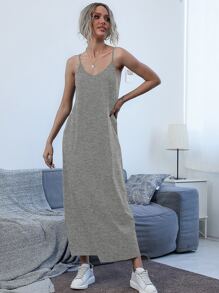 SHEIN Unity Vestido de tirantes con bolsillo oblicuo unicolor - Gris - Ver 7