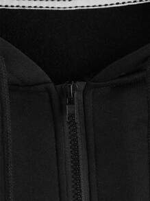 SHEIN EZwear Japanese Letter Graphic Zip Up Thermal Lined Drawstring Hoodie