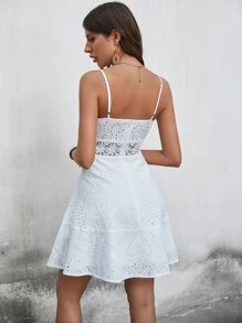 Breezaya Vestido de tirantes panel con encaje - Blanco - Ver 2