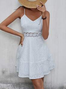 Breezaya Vestido de tirantes panel con encaje - Blanco - Ver 4