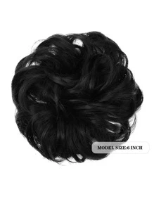 6英寸凌亂髮髻髮捲合成波浪髮髻馬尾辮接發厚髻女式女孩，淺灰棕色和漂白金發 - 黑色 - 查看 3