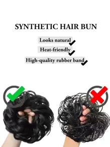 6英寸凌亂髮髻髮捲合成波浪髮髻馬尾辮接發厚髻女式女孩，淺灰棕色和漂白金發 - 黑色 - 查看 5