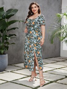 Mulvari Vestido con estampado floral pecho con fruncido de muslo con abertura - Multicolor - Ver 4